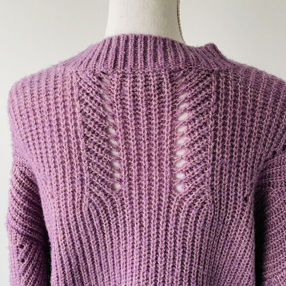 Elizabeth and James Sweater Giada Purple Cropped Oversize Metallic Gold XL NWOT - Picture 6 of 11